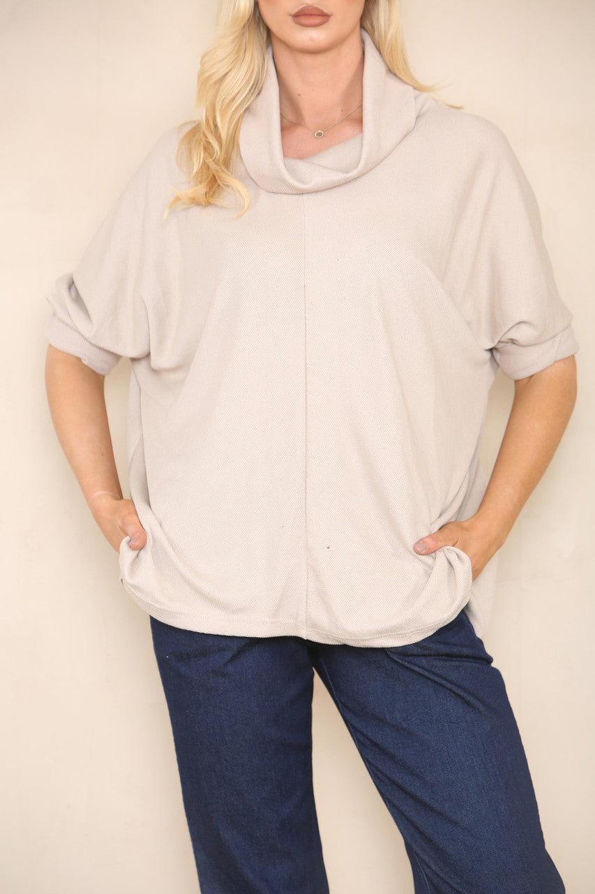 COWL NECK BATWING JUMPER STONE