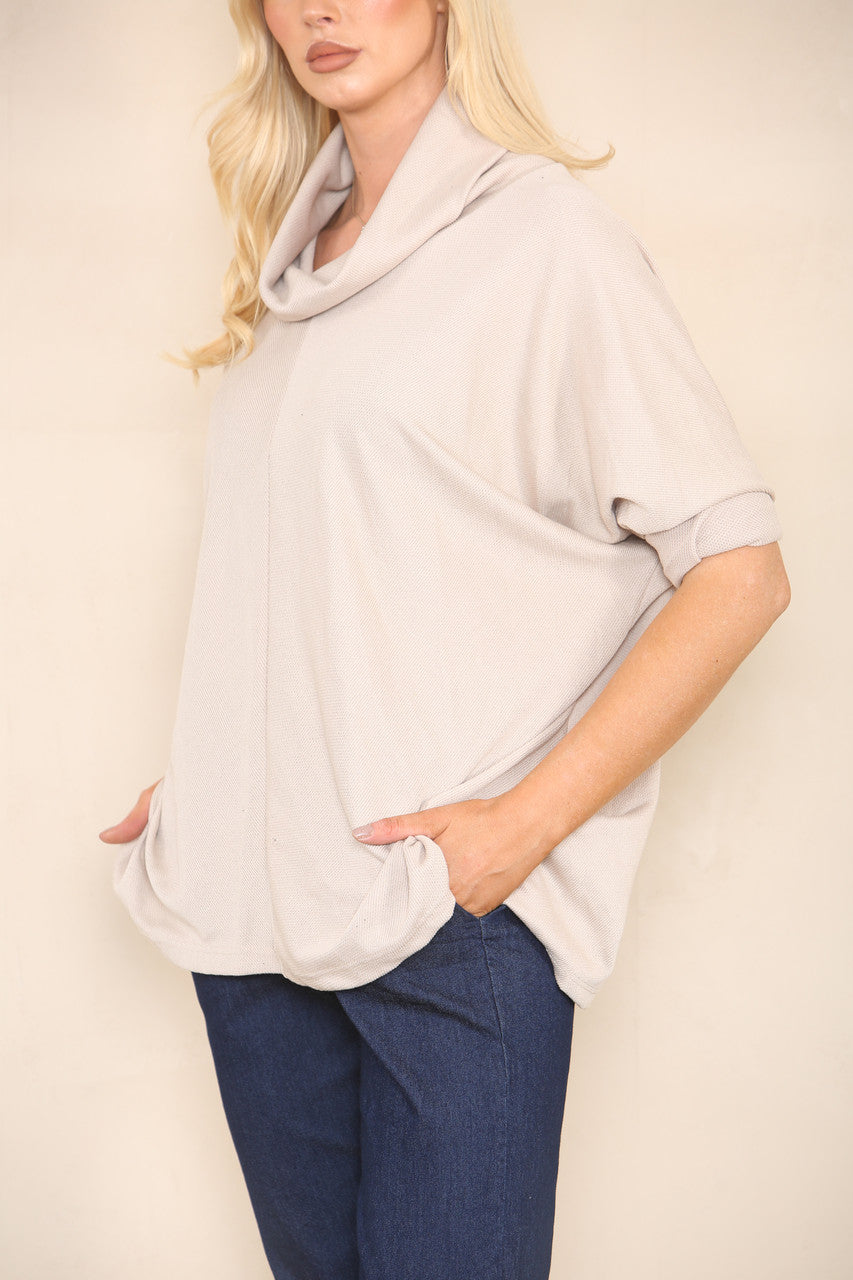 COWL NECK BATWING JUMPER STONE