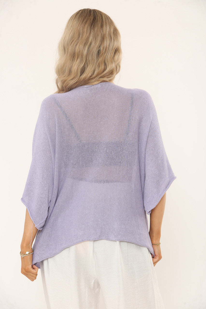 OVERSIZED GEBREIDE TOP MET VLEERMUISMOUWEN - MAUVE