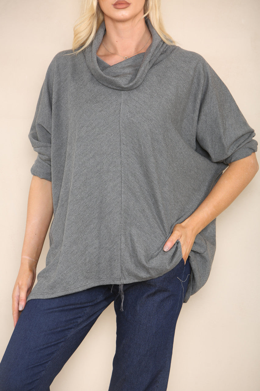 COWL NECK BATWING JUMPER GREY
