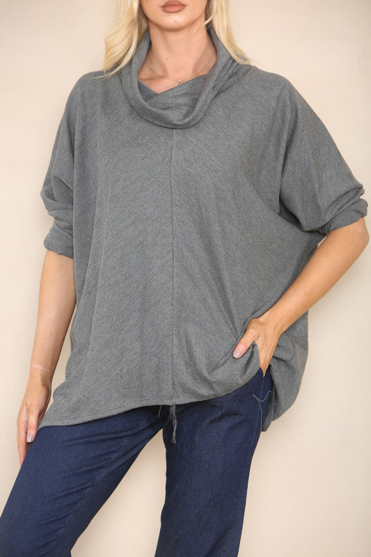 COWL NECK BATWING JUMPER GREY