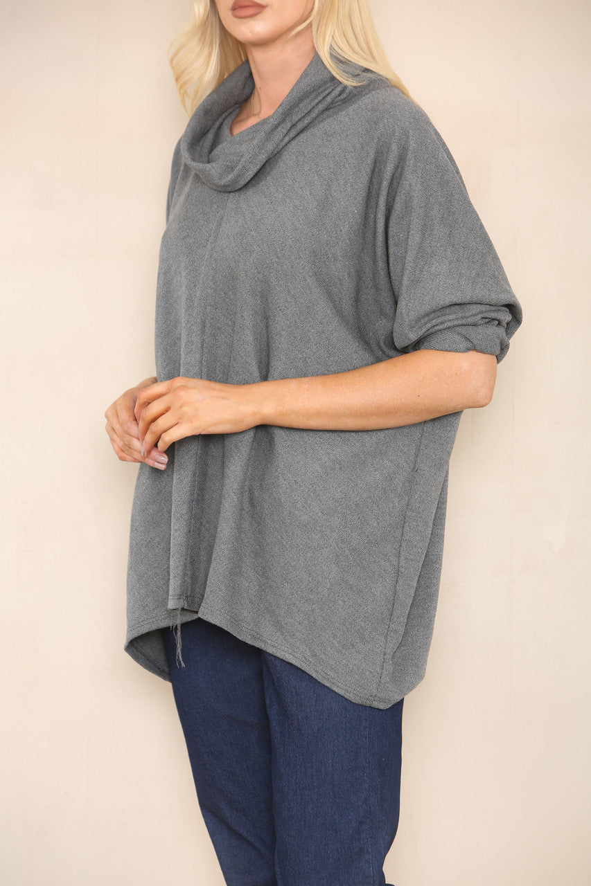 COWL NECK BATWING JUMPER GREY