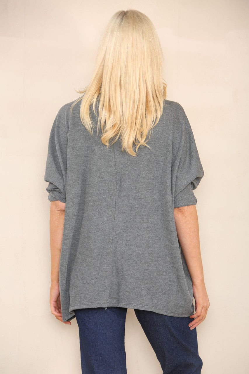 COWL NECK BATWING JUMPER GREY