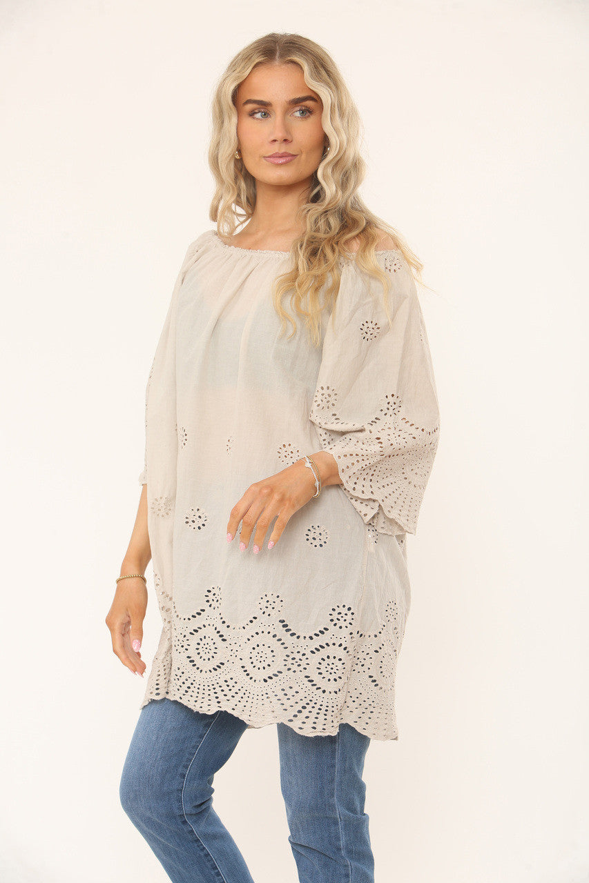OFF-THE-SHOULDER TOP MET OOGJESDESIGN - STONE
