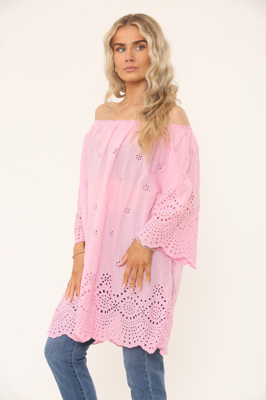 OFF SHOULDER TOP MET OOGJESONTWERP - CANDYROZE