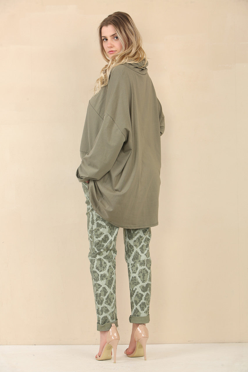 ABSTRACT ANIMAL PRINT ELASTICATED MAGIC STRETCH STYLE TROUSER - KHAKI