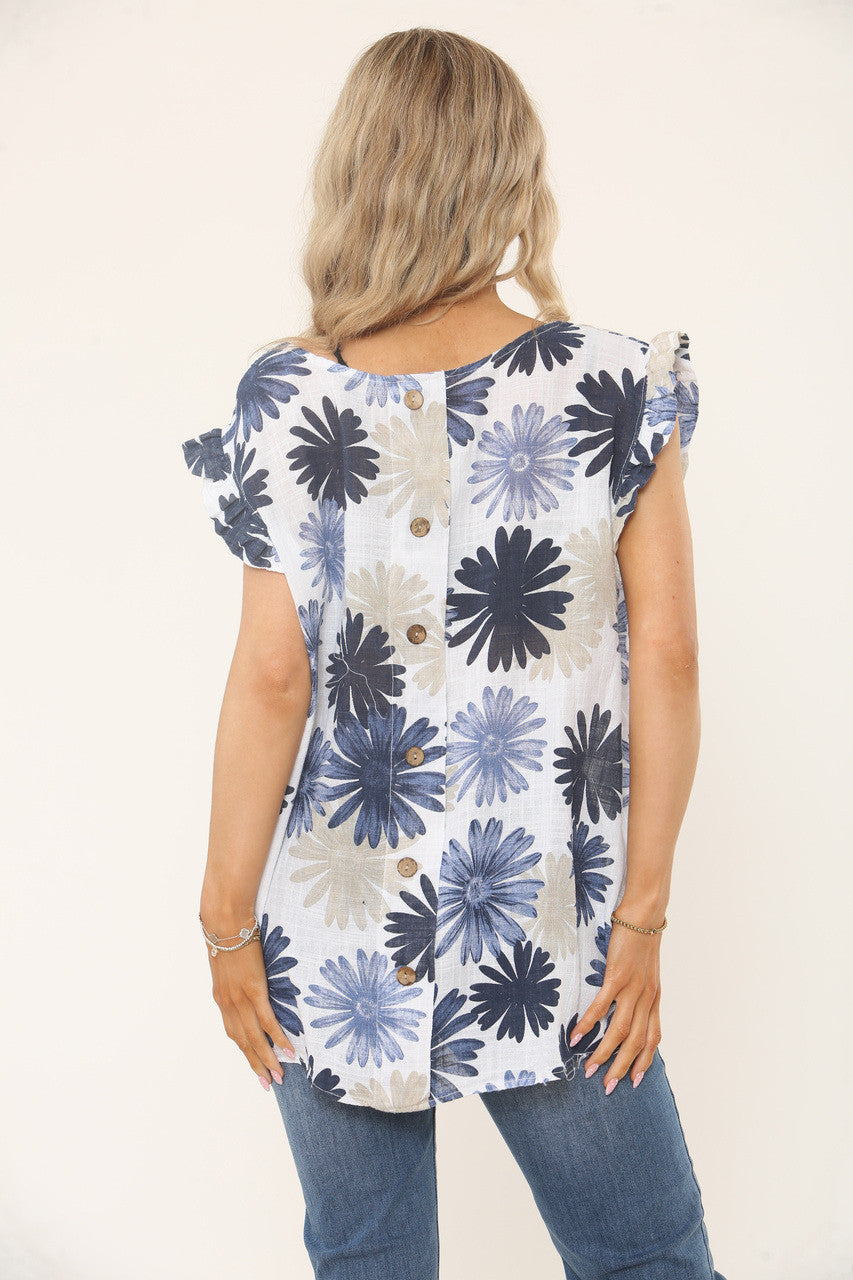 TOP MET BLOEMENPRINT EN RUFFLEMOUWEN - WIT