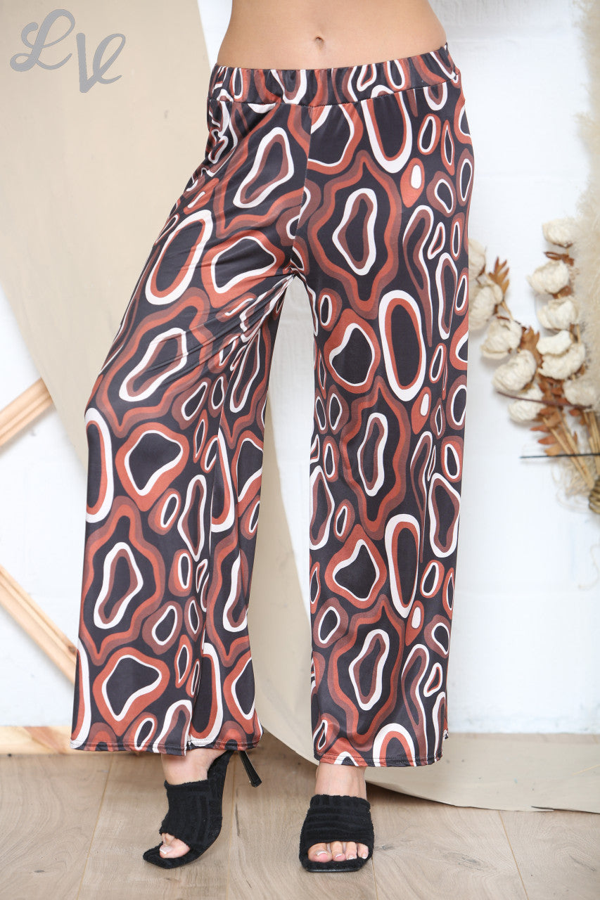 Ladies Circle Swirls Abstract Trouser Rust