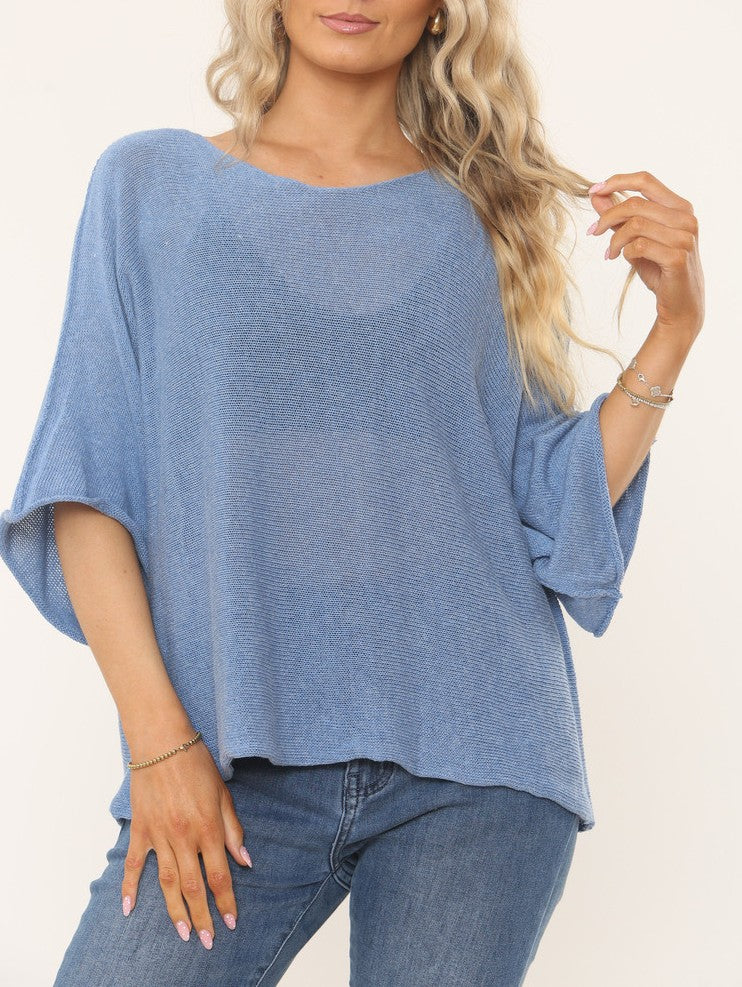 Oversized Textured Knit Batwing Top