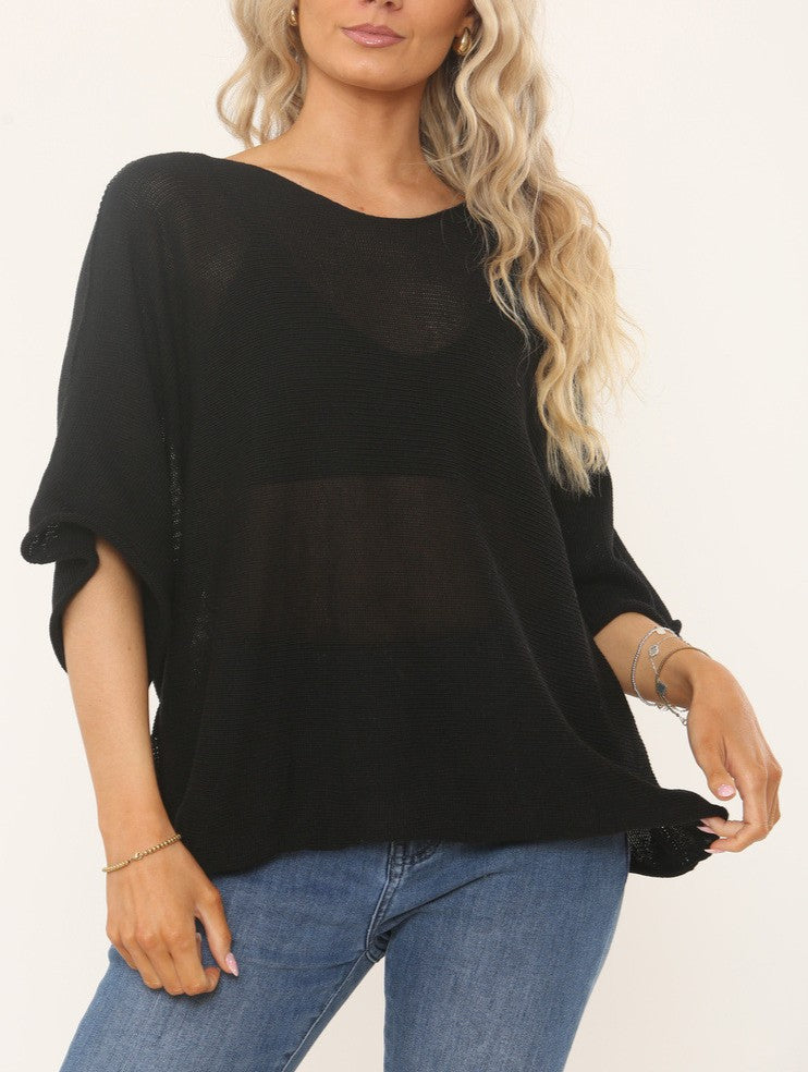 Oversized Textured Knit Batwing Top