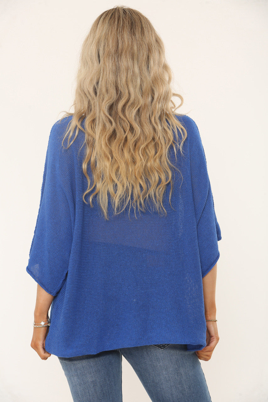 OVERSIZED GEBREIDE TOP MET VLEERMUISMOUWEN - KONINGSBLAUW