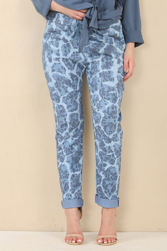 ABSTRACT DIERENPRINT ELASTISCHE MAGIC STRETCH STIJL BROEK - DENIM