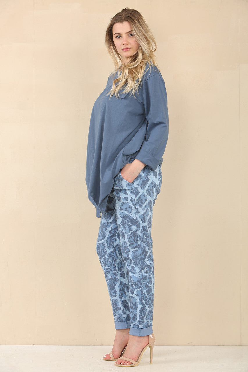 ABSTRACT DIERENPRINT ELASTISCHE MAGIC STRETCH STIJL BROEK - DENIM