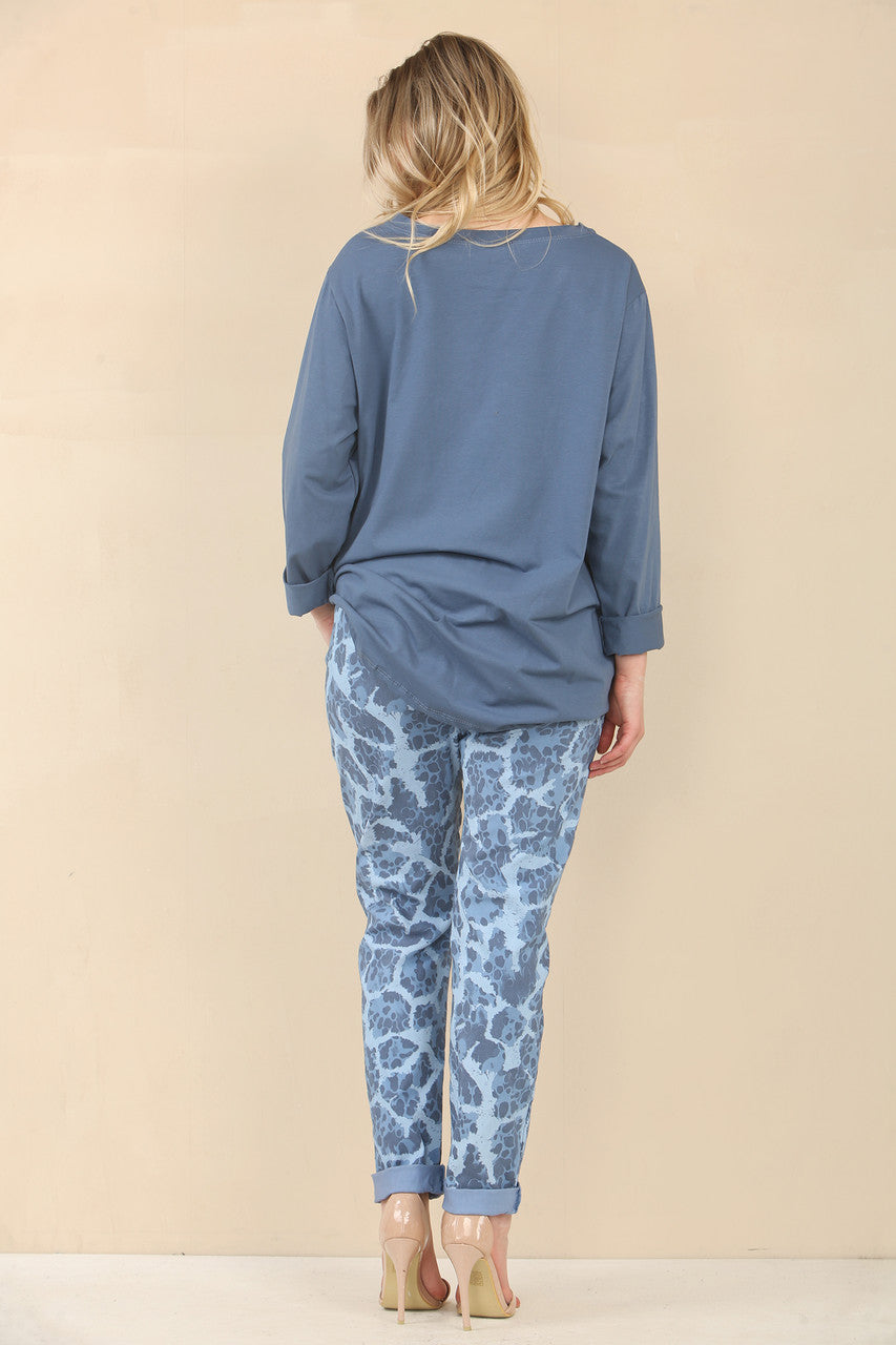 ABSTRACT DIERENPRINT ELASTISCHE MAGIC STRETCH STIJL BROEK - DENIM