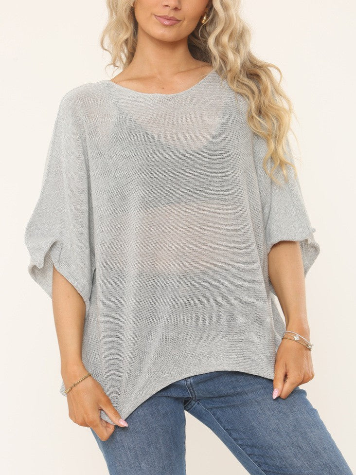 Oversized Textured Knit Batwing Top