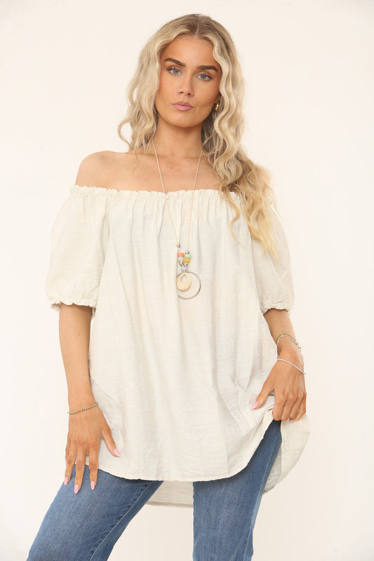 BARDOT TEXTURED TOP - SOFT BEIGE