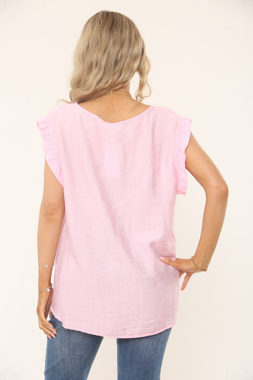 RUFFLE SLEEVE TEXTURED TOP - SOFT PINK