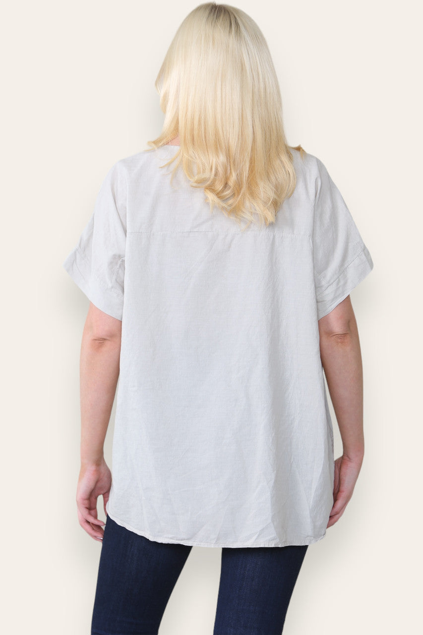 BRODERIE ANGLAISE T SHIRT STYLE TOP STONE