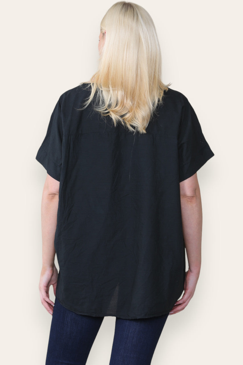 BRODERIE ANGLAISE T SHIRT STYLE TOP BLACK