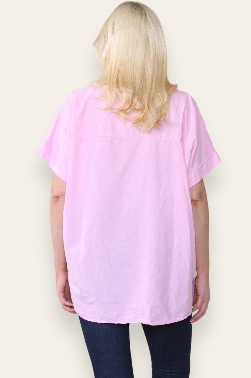 BRODERIE ANGLAISE T SHIRT STYLE TOP PINK