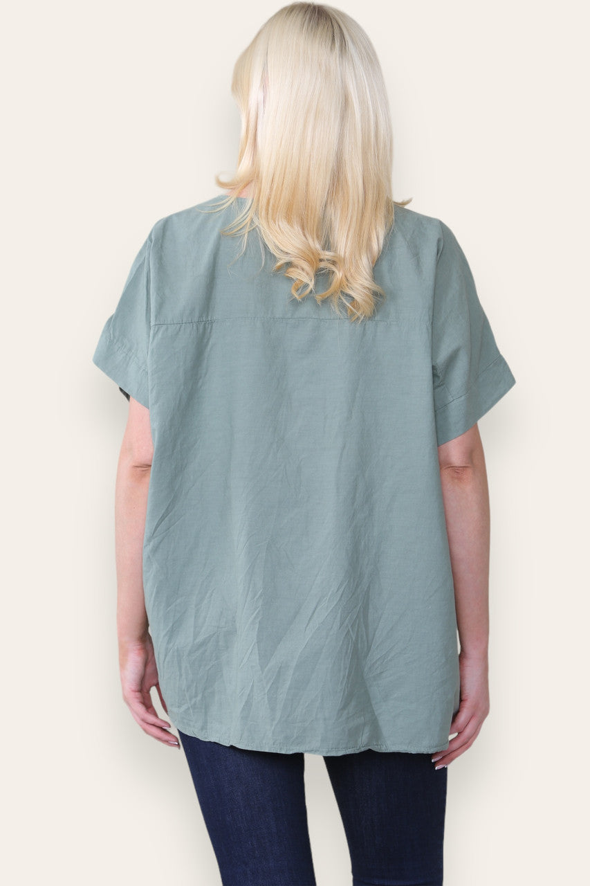 BRODERIE ANGLAISE T SHIRT STYLE TOP KHAKI