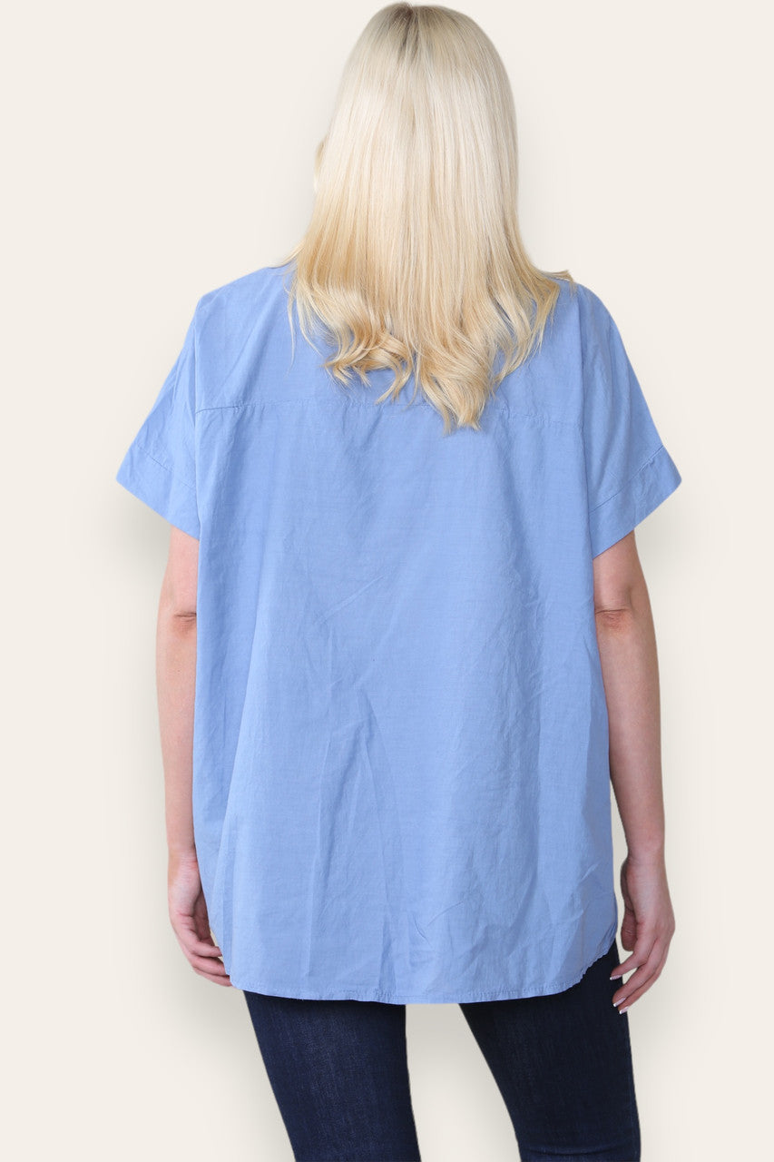 BRODERIE ANGLAISE T SHIRT STYLE TOP DENIM