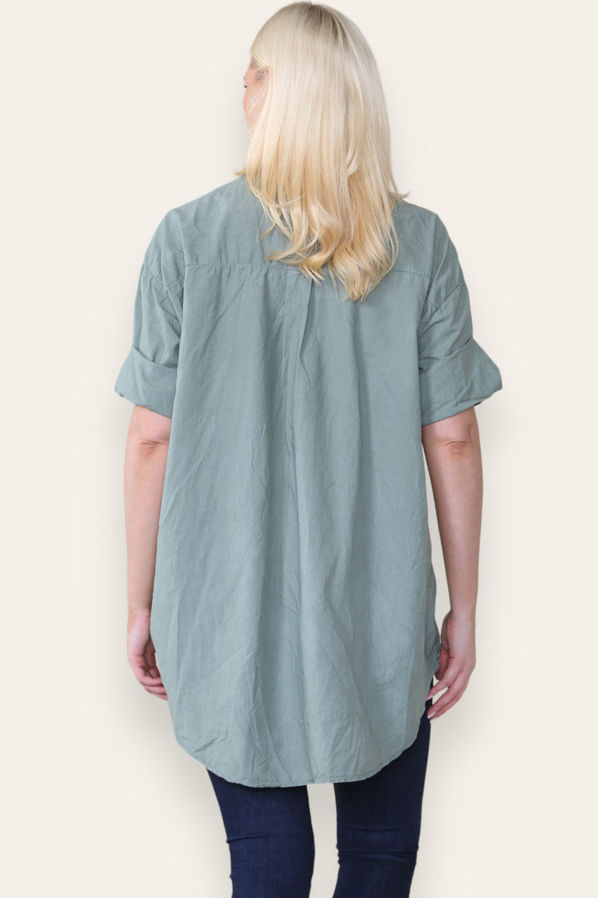 BRODERIE ANGLAISE SHIRT TOP MET INSNIJDING IN DE HALS KHAKI