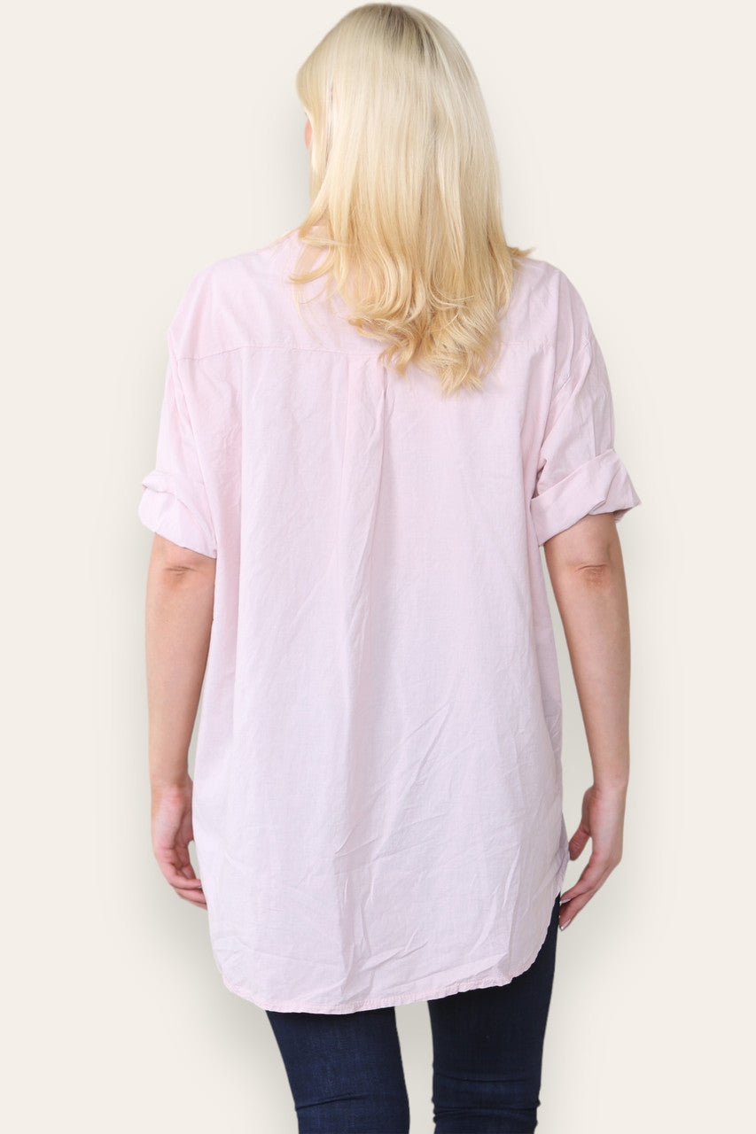 BRODERIE ANGLAISE NOTCH NECK SHIRT TOP DUSTY PINK