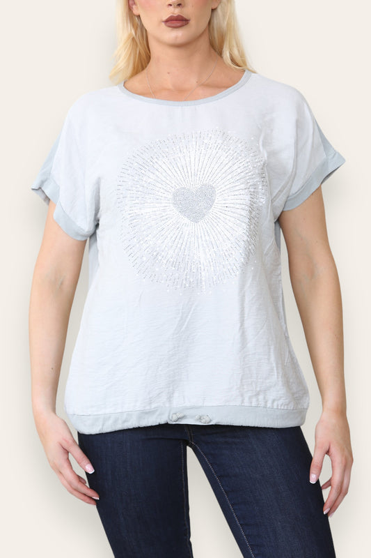 HEART BURST GRAPHIC TOP SILVER
