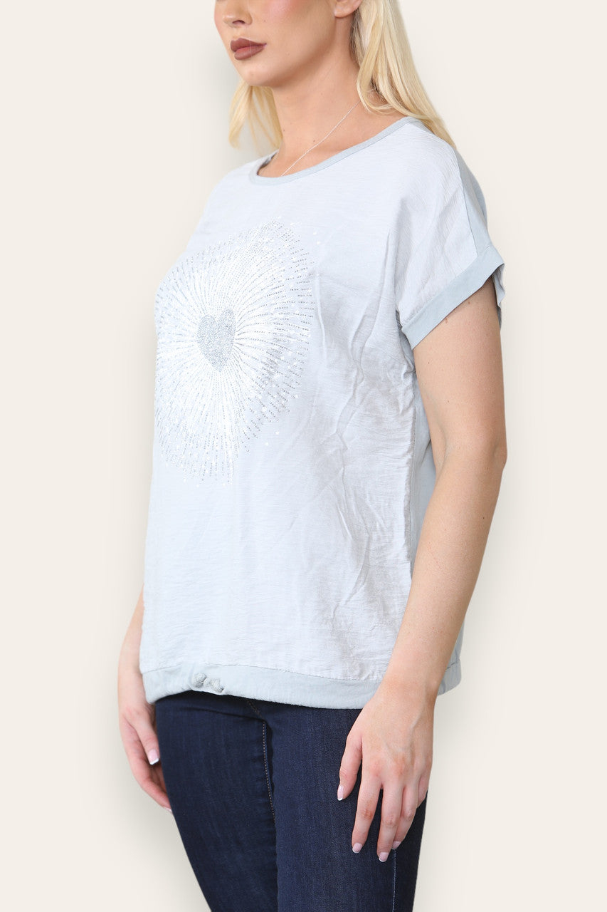 HART BURST GRAPHIC TOP ZILVER