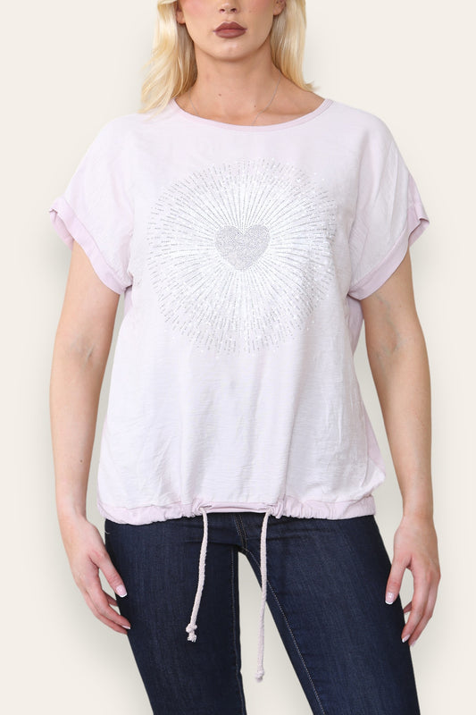 HEART BURST GRAPHIC TOP DUSTY PINK