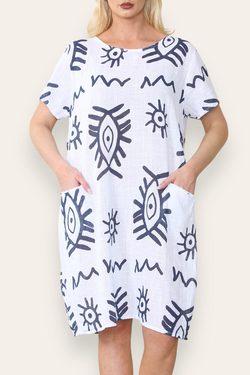 JURK MET TRIBALE PRINT EN WITTE MIDI LENGTE