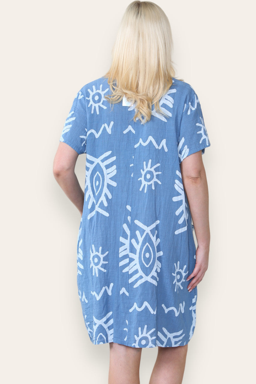 TRIBALE MIX PRINT MIDI JURK DENIM