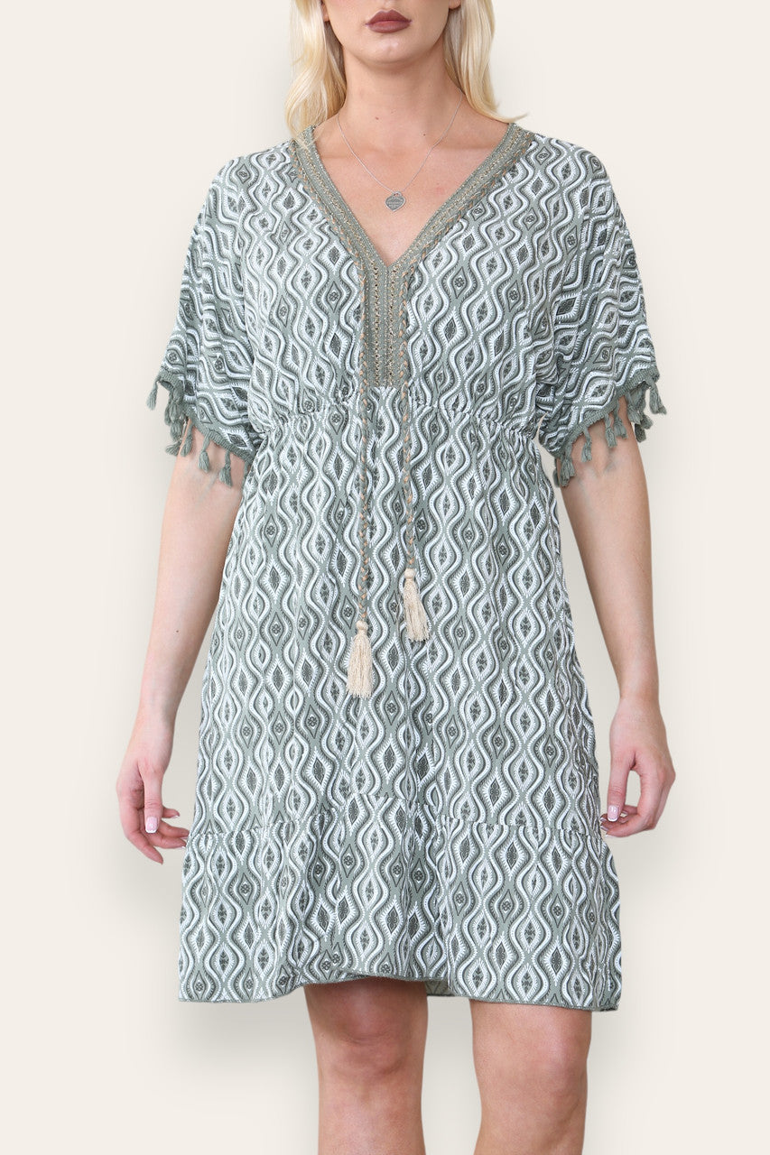 AZTEK-TOUW KWAST DETAIL MIDI JURK KHAKI