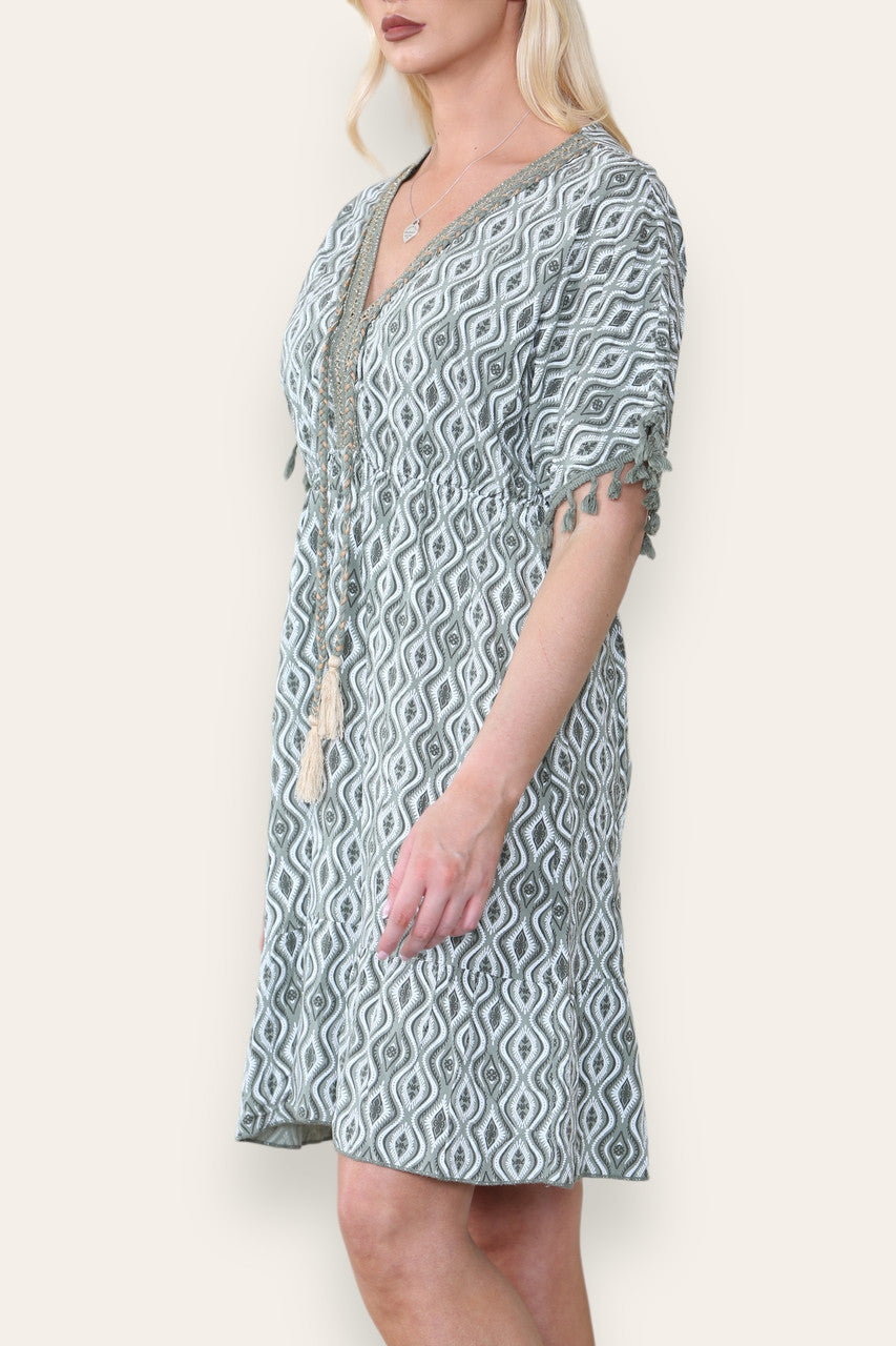 AZTEK-TOUW KWAST DETAIL MIDI JURK KHAKI