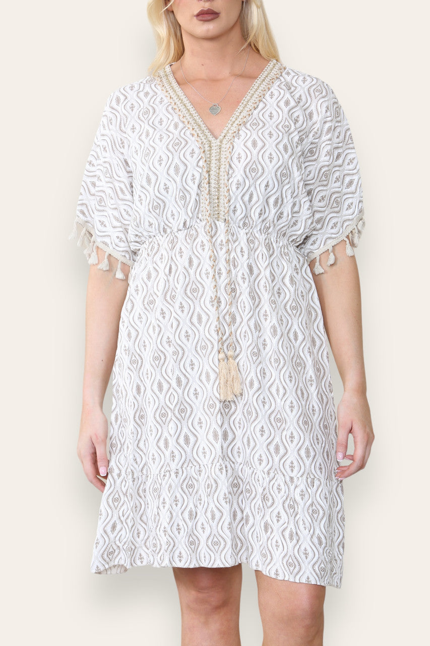 AZTEKEN TOUW KWAS DETAIL MIDI JURK STEEN