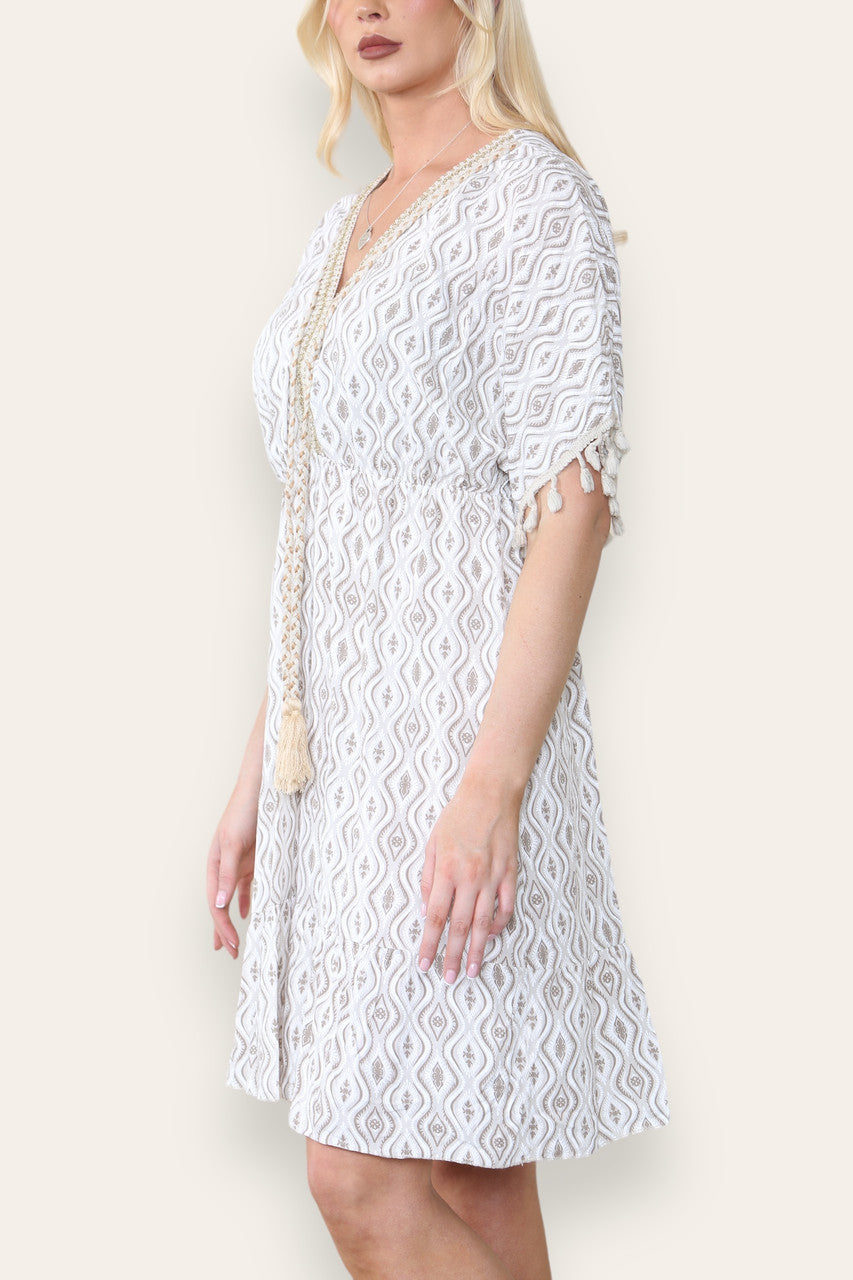 AZTEKEN TOUW KWAS DETAIL MIDI JURK STEEN