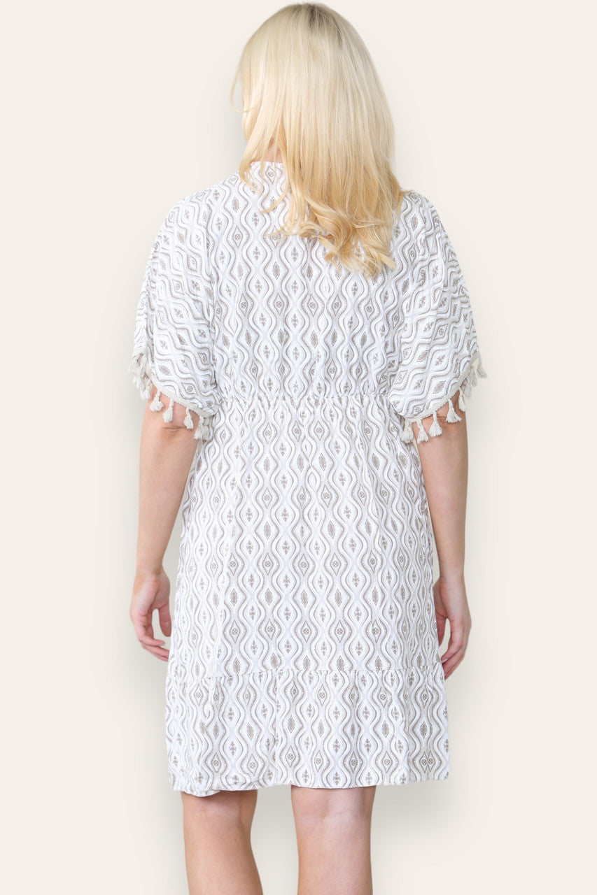 AZTEKEN TOUW KWAS DETAIL MIDI JURK STEEN