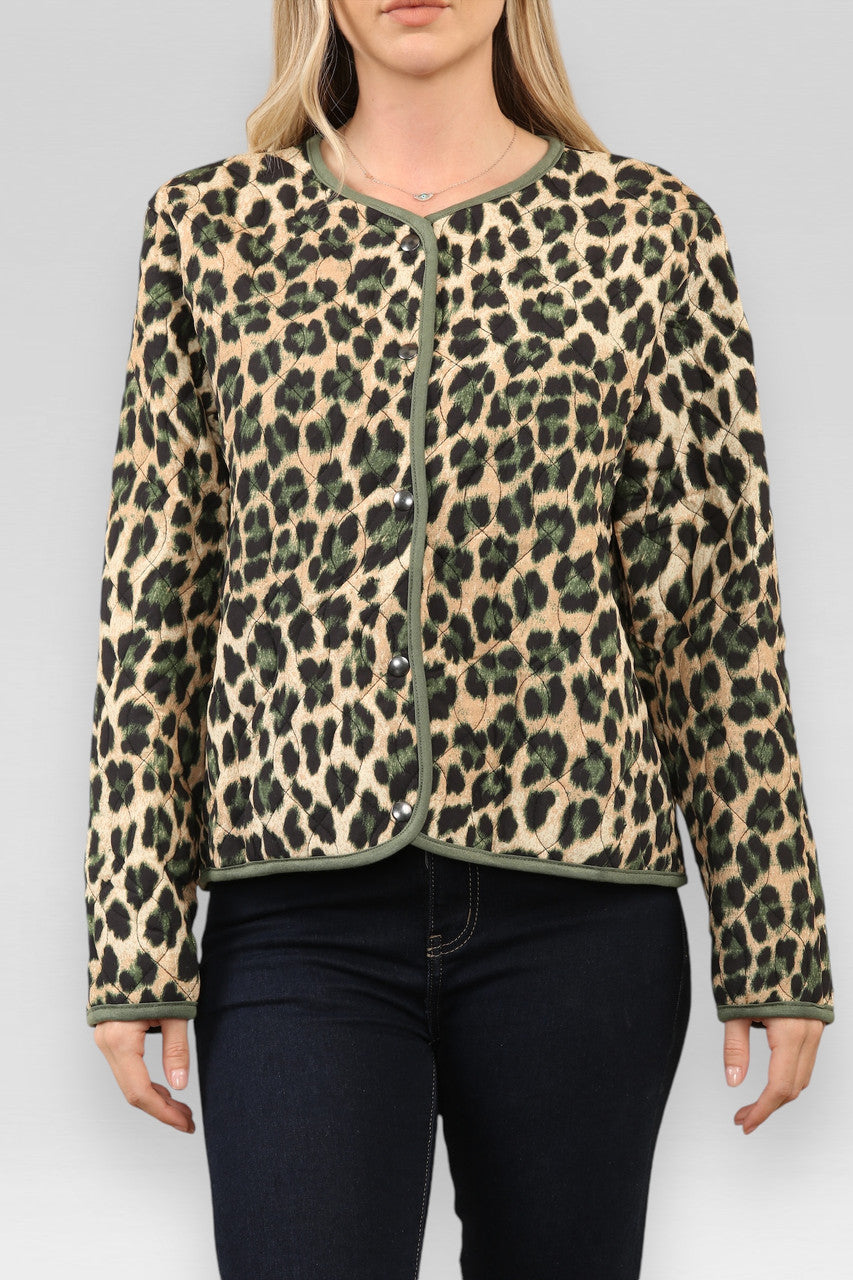 LEOPARD PRINT QUILTED JACKET KHAKI