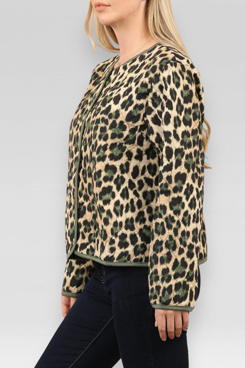 LEOPARD PRINT QUILTED JACKET KHAKI