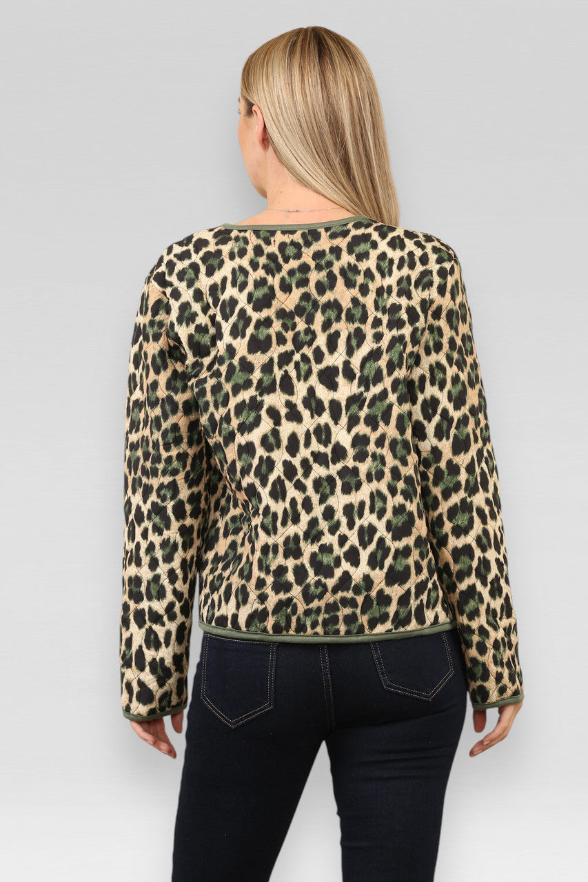 LEOPARD PRINT QUILTED JACKET KHAKI
