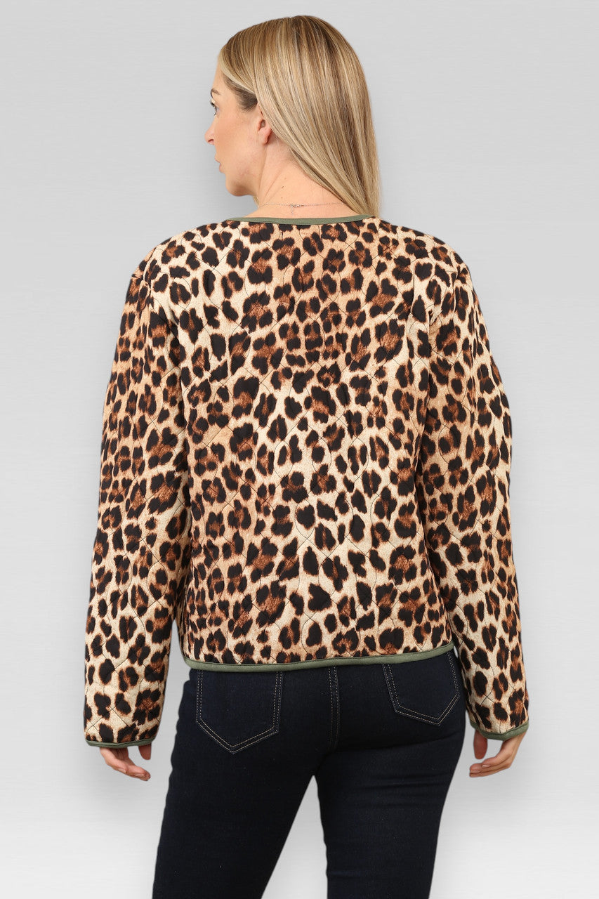 GEWATTEERDE JAS MET LEOPAARDPRINT BRUIN