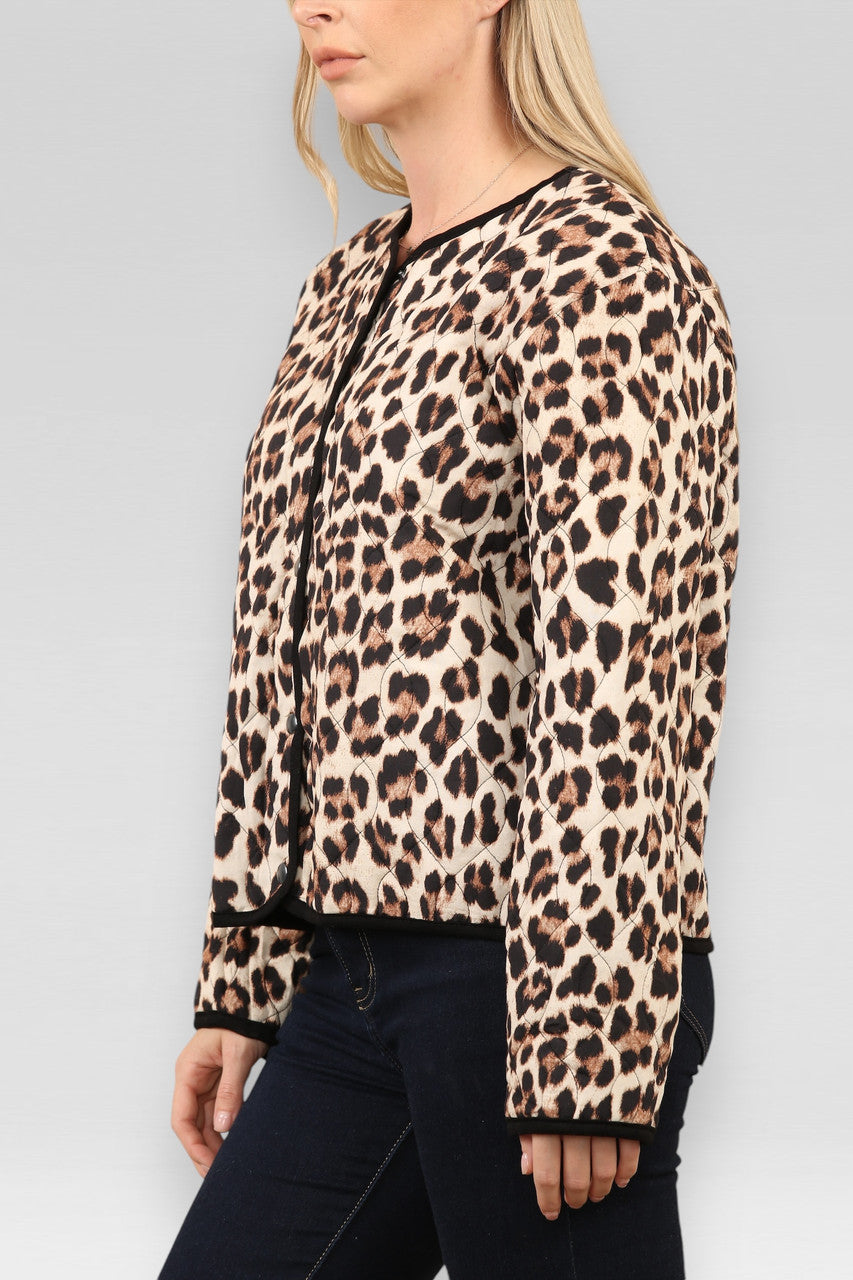 GEWATTEERDE JAS MET LEOPAARDPRINT STONE