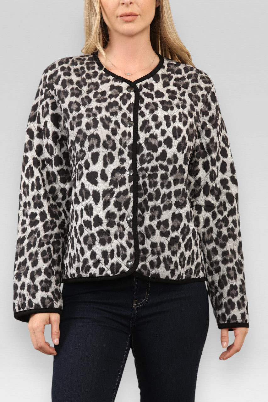 GEWATTEERD JASJE MET LEOPAARDPRINT GRIJS