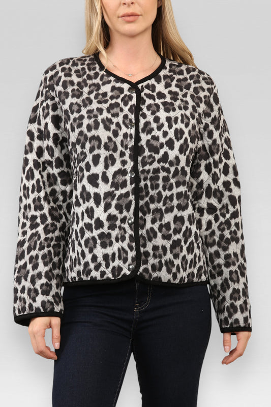 GEWATTEERD JASJE MET LEOPAARDPRINT GRIJS