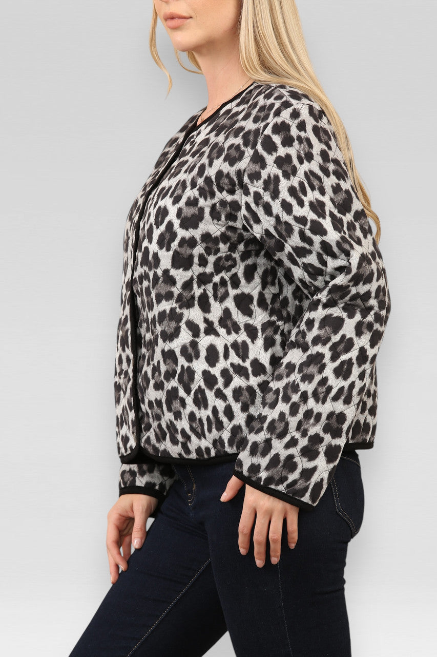 GEWATTEERD JASJE MET LEOPAARDPRINT GRIJS