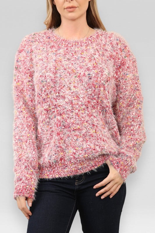 POPCORN COLOUR FLECK FLUFFY JUMPER RED