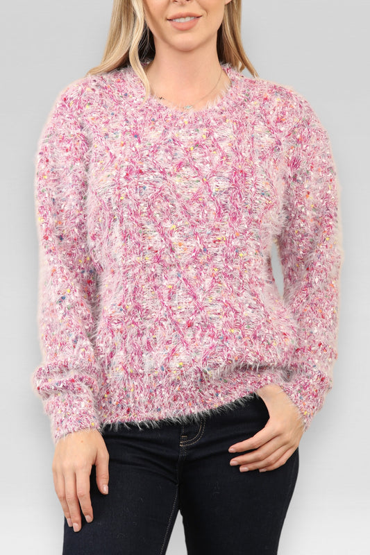 POPCORN COLOUR FLECK FLUFFY JUMPER MAGENTA