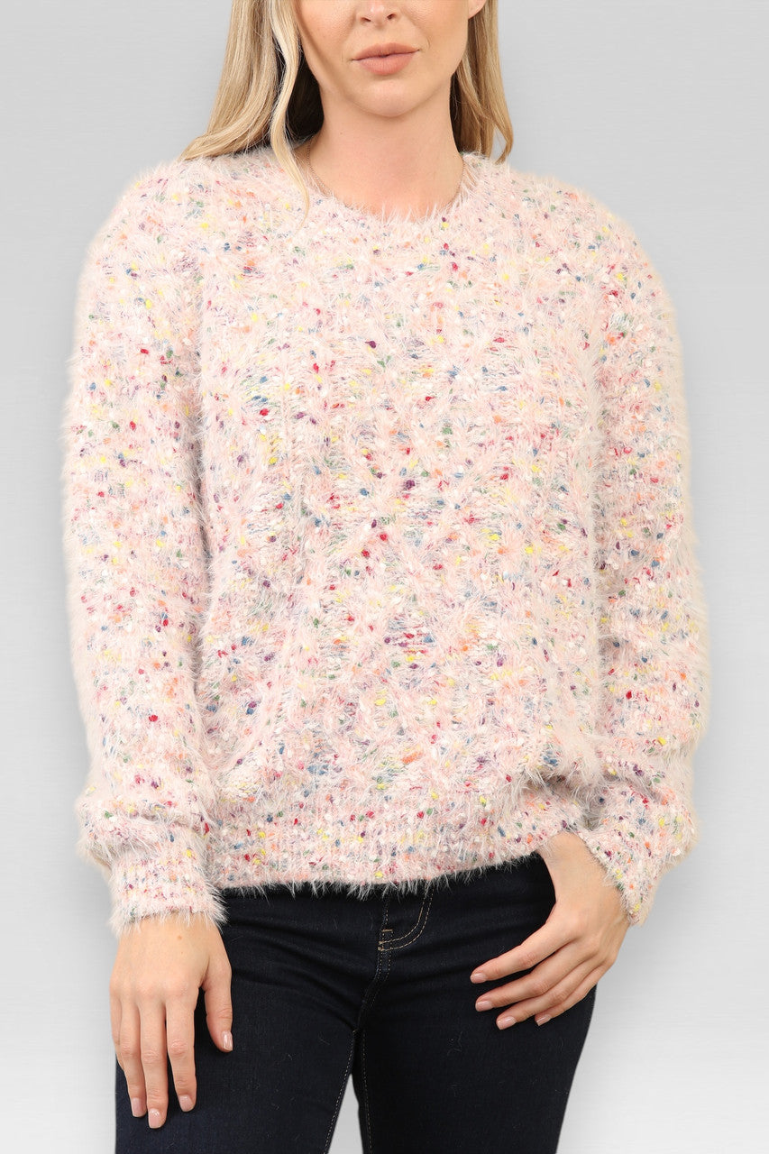 POPCORN KLEURIGE GESPONNEN FLEECE TRUI ROZE