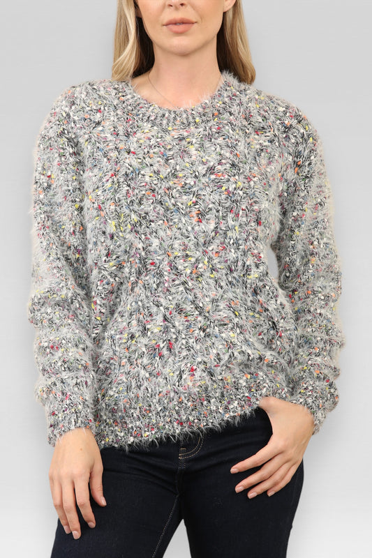 POPCORN COLOUR FLECK FLUFFY JUMPER GREY